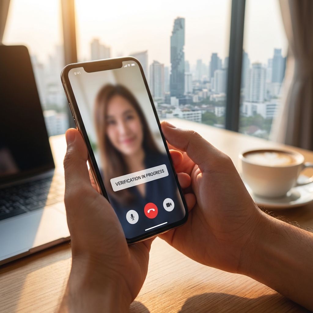 Video call verification showing safety features